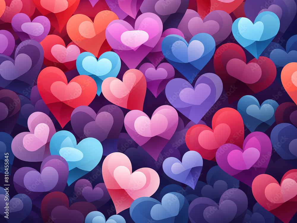Colorful background with purple and blue hearts tiled