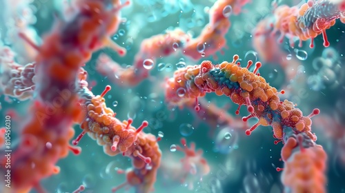 Detailed closeup illustration of Borrelia bacteria, highlighting its spiralshaped structure and cellular components, perfect for educational banners and medical advertisements photo
