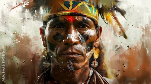 portraits of indigenous amazonian tribe members in traditional clothing digital painting photo