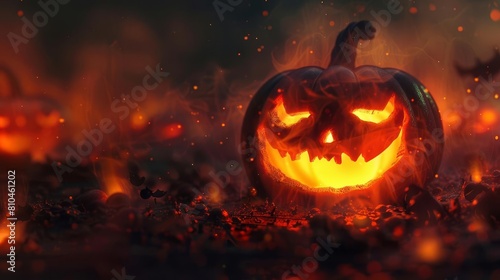 spooky halloween pumpkin lantern wallpaper with eerie glow digital art