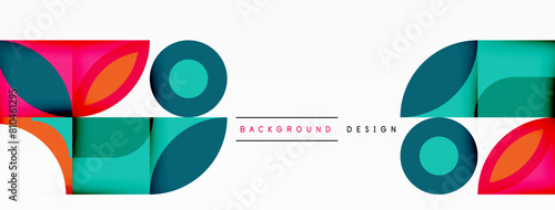 A vibrant geometric pattern featuring circles, squares, and triangles in shades of electric blue and azure on a white background. Perfect for a modern brand logo or art piece