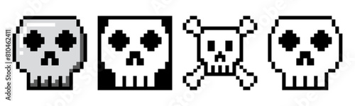 Pixel art of  Skulls and crossbones., human skeleton, danger death icon symbol 8 bit 16 bit retro game