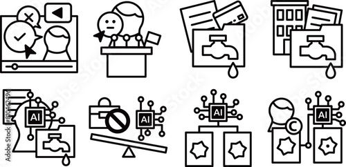 Generation AI concerns icons set.