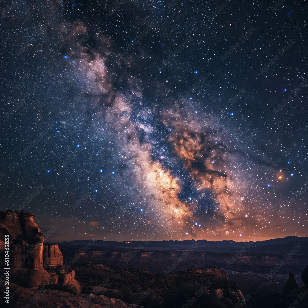 Starry Night Sky Over Desert Landscape Starry Night Sky Over Desert Landscape