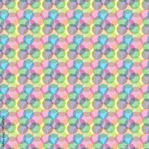 Colorful group of transparent circle shape dots, seamless pattern illustration.