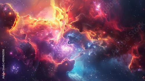 vibrant outer space scene exploding nebula twinkling galaxies in background colorful cosmic landscape digital illustration photo