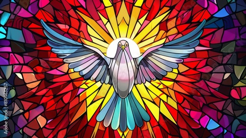 vibrant stainedglass winged dove symbolizing the holy spirit colorful religious illustration photo