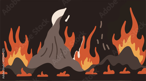 Illustration of Pollution - Smoke From Garbage Burning. Burning fire in the landfill - Occurs smoke cause of air pollution. 
