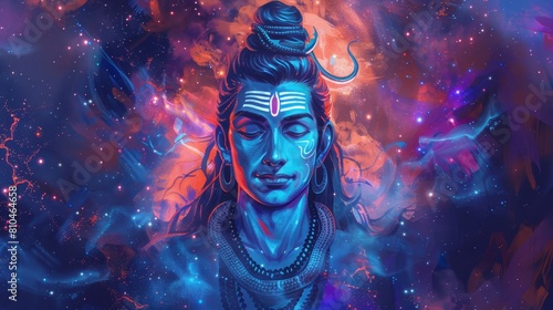 lord shiva hindu god of destruction and transformation cosmic abstract background photo
