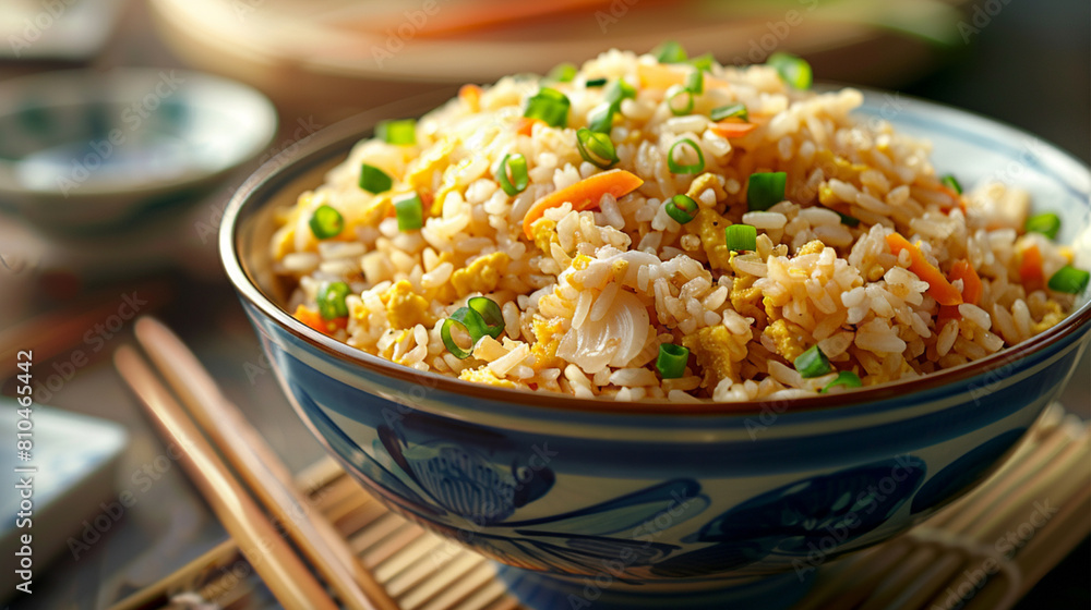 Photo realistic Yakimeshi or Japanese fried rice can add vegetables Photo realistic Yakimeshi or Japanese fried rice can add vegetables