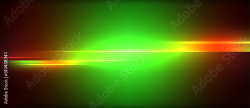 Three beams of green, yellow, and red light intersect on a dark background, resembling astronomical objects in a dreamy art piece. The electric blue lens flare adds a mystical touch to the scene