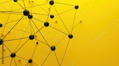 a bright yellow background with on the foreground a handful of black nodes that connect eachother and thus forming a semantic network  photo
