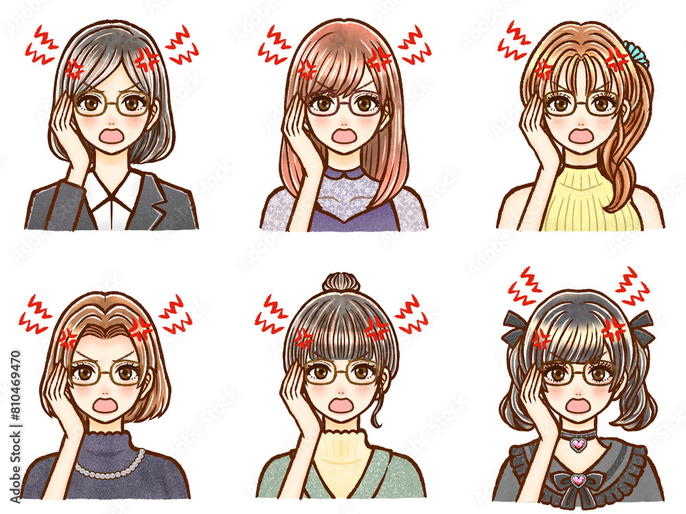 不機嫌でイライラしている大人女性のイラスト素材セット5 不機嫌でイライラしている大人女性のイラスト素材セット5