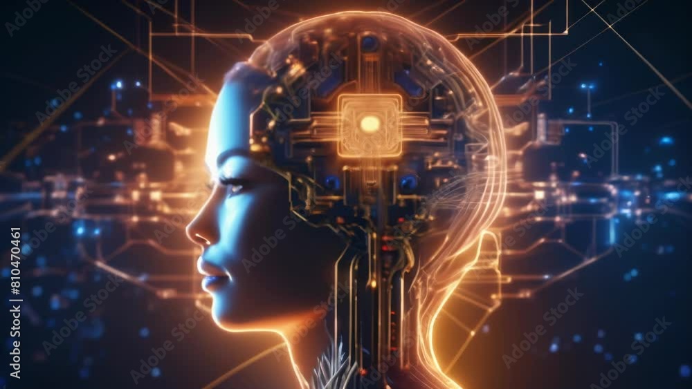 A female head with a visible brain composed of intricate circuitry and glowing nodes. The image represents the concept of artificial intelligence and the complex workings of the human mind.
A female head with a visible brain composed of intricate circuitry and glowing nodes. The image represents the concept of artificial intelligence and the complex workings of the human mind.