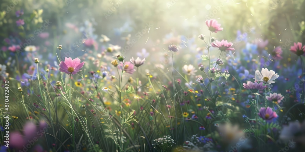 A gentle breeze whispered through the fields of wildflowers A gentle breeze whispered through the fields of wildflowers