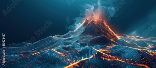 Abstract digital volcano with smoke and lava photo