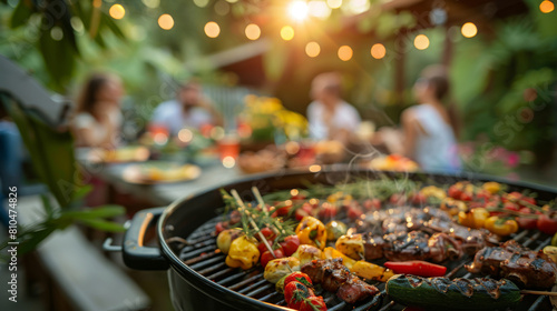 Friends gathering at a summer barbecue party with a variety of grilled foods.