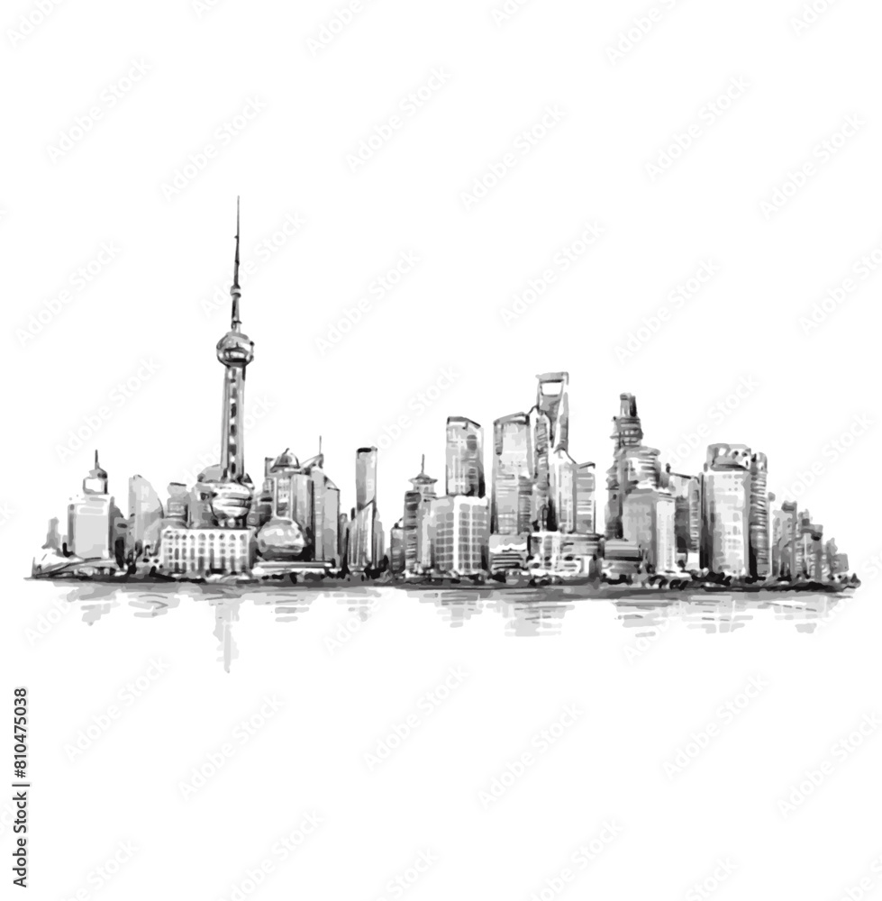 Fototapeta premium Drawing background of shanghai skyline with reflection,China