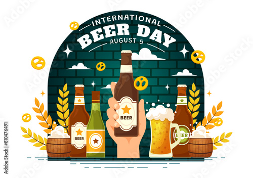 International Beer Day Vector Illustration on 5 August with Cheers Beers Celebration and Brewing in Flat Cartoon Background Design