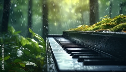 비내리는 숲속에 자연 가득한 피아노 photo
