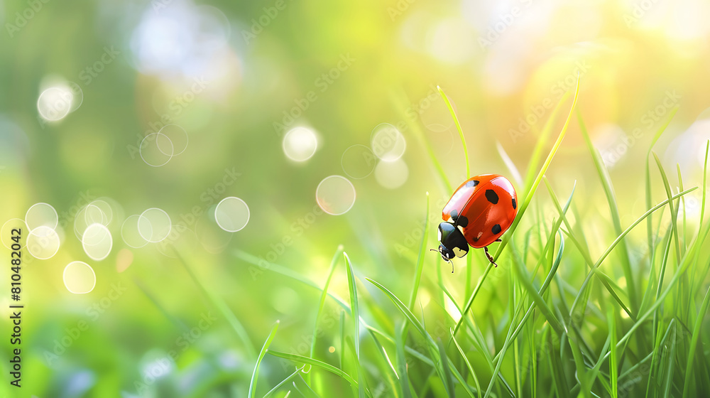 closeup view of ladybug on bokeh grass background closeup view of ladybug on bokeh grass background