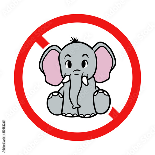No Elephant Sign on White Background