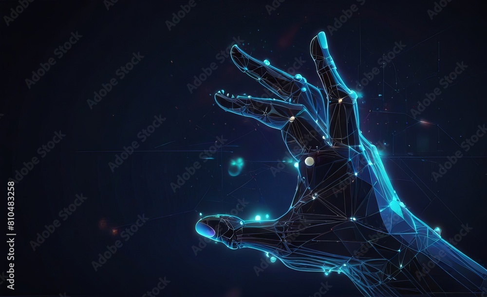 Abstract Digital Human Hand Touching on Glo wing Dot Lo Abstract Digital Human Hand Touching on Glo wing Dot Lo