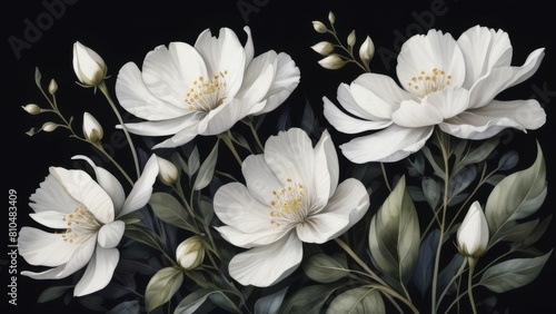 Wallpaper Mural white flowers on black Torontodigital.ca