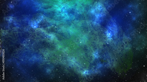 green and light blue nebulas space background, 3d illustration