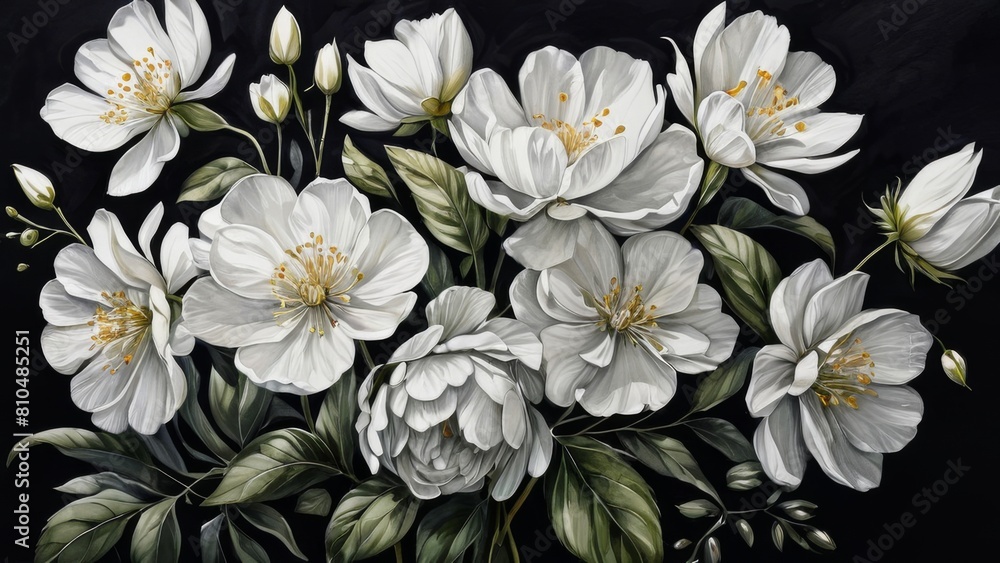 white flowers on black background white flowers on black background