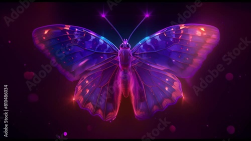 Beautiful cute neon butterfly on a black background (ID: 810486034)