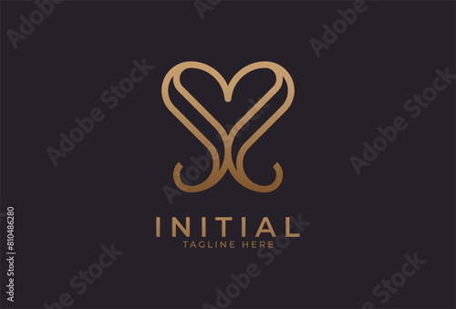 Abstract initial S or SS Love logo, letter S with heart icon combination in gold colour line style, usable for brand, card and invitation, logo design template element,vector illustration