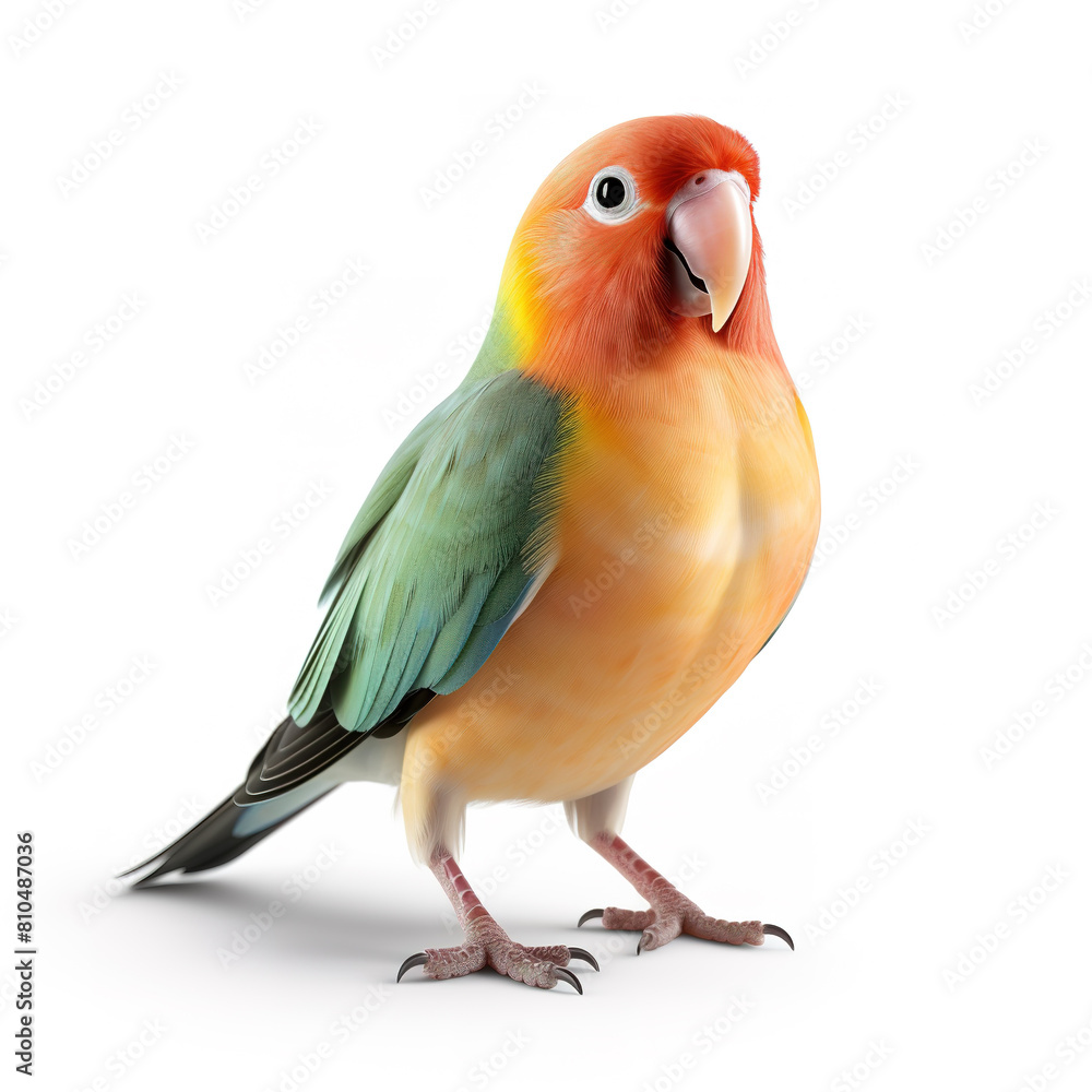 Image of lovebird on white background. Bird. Animals. Pet. Illustration, Generative AI.