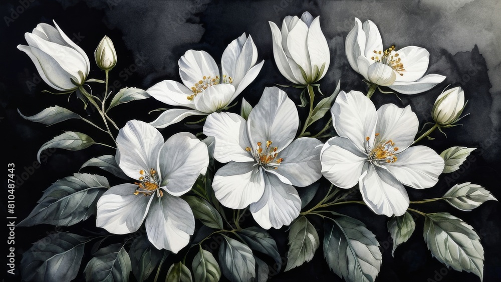white flowers on black white flowers on black