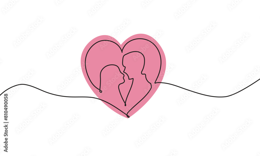 Happy couple with heart continuous line shape. Vector Happy couple with heart continuous line shape. Vector