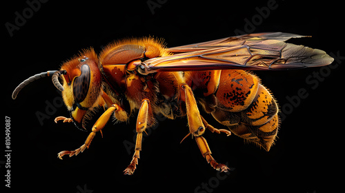 closeup view of wasp on the dark background