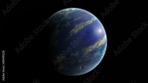 Blue earth-like and rocky exoplanets design, mysterious alien planets in outer space, space background for pc, desktop planet wallpaper, celestials design for project, 3d illustration © DatHuynh