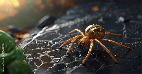 Highlight the intricate details of a spider s web glistening with dew