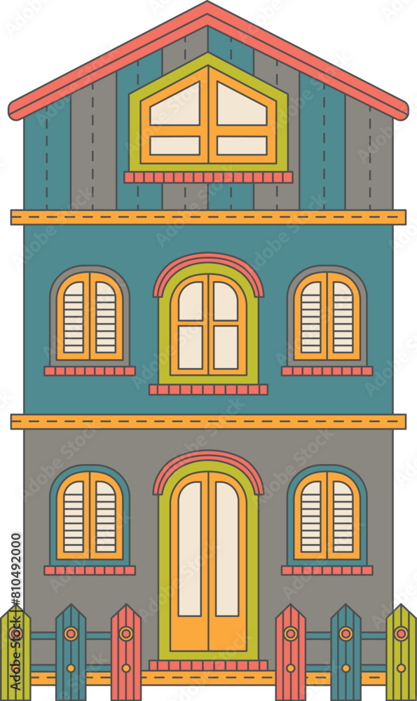 hand drawn Three-storey house