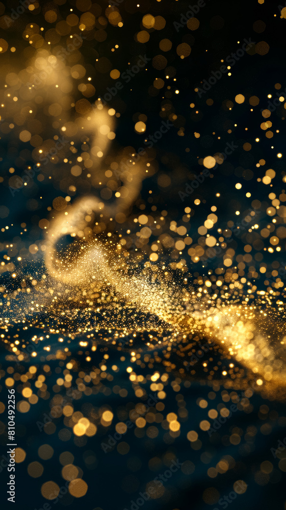 Golden waves, rolling forward, abstract design, particle effect