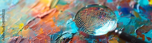 A magnifying glass focusing on a fingerprint, showcasing its unique patterns as a metaphor for individual creative expression photo