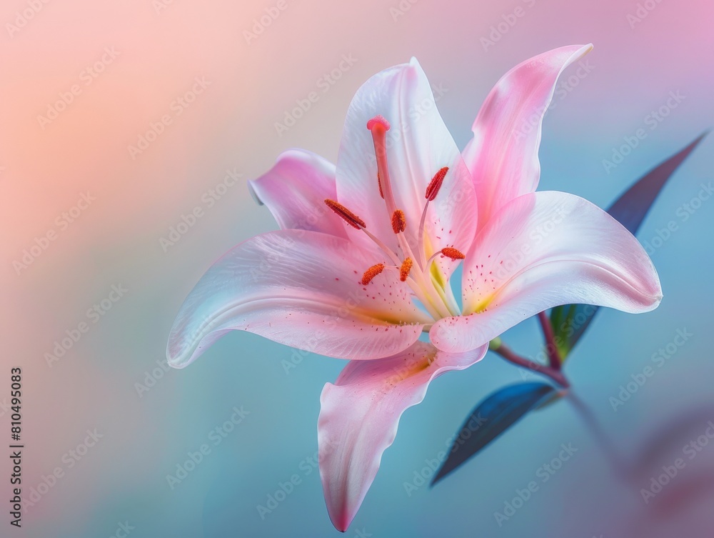 A single pink lily with soft A single pink lily with soft