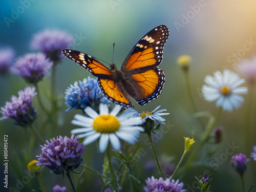 Butterfly on Lavender Flowers field in the garden.