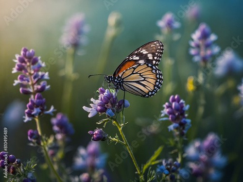 Butterfly on Lavender Flowers field in the garden.