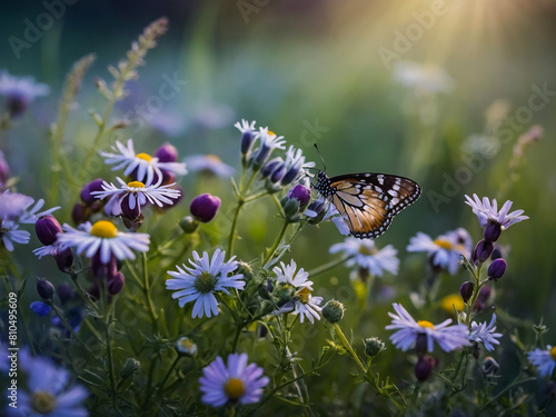 Butterfly on Lavender Flowers field in the garden.