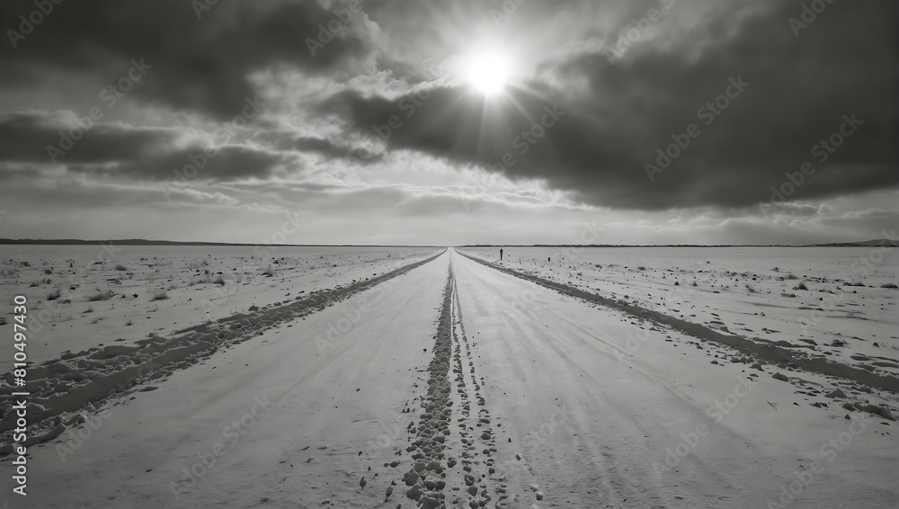 Amidst a vast expanse of white, a solitary road beckons with an invitation to journey into the unknown ai_generated