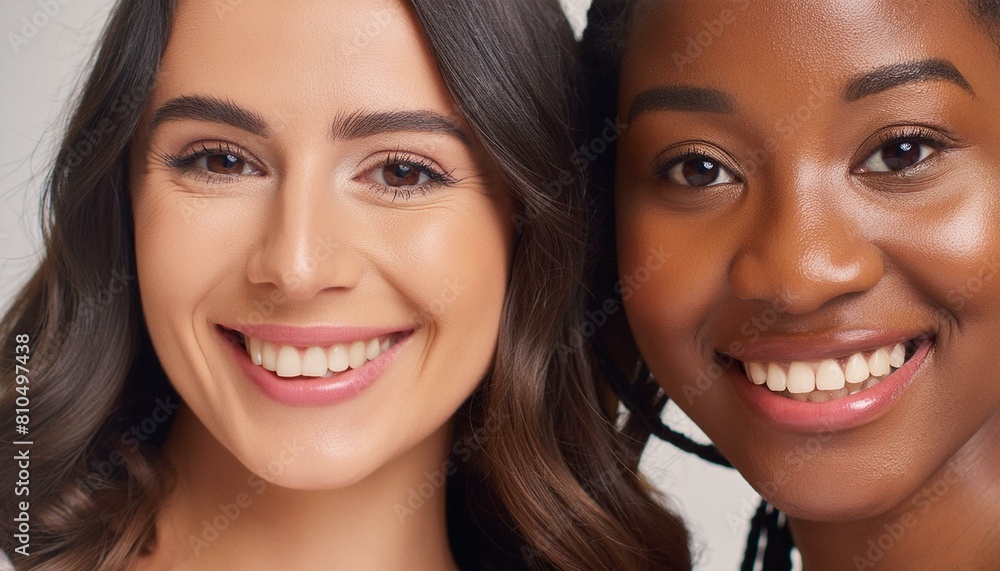 Close-up portrait of two smiling young women. Close-up portrait of two smiling young women.