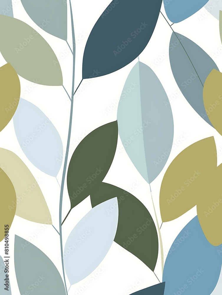 A flat illustration of large green, brown, and blue leaves in minimalist style. on white background. A flat illustration of large green, brown, and blue leaves in minimalist style. on white background.