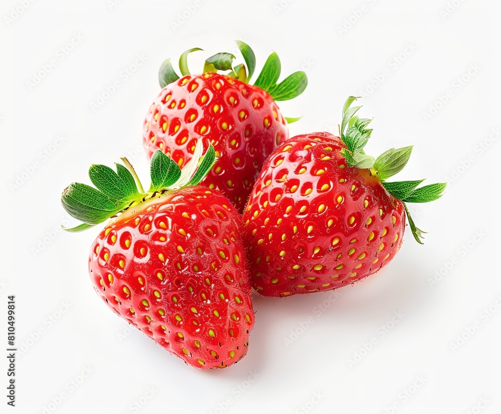 strawberries with green leaves on a white background strawberries with green leaves on a white background