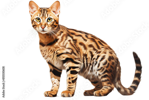 A beautiful bengal cat is sitting and looking at the camera Isolated On Transparent Background PNG